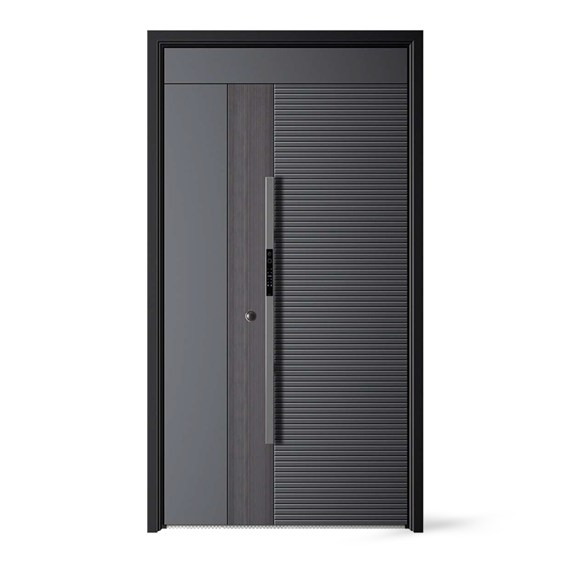 Porta anteriore in acciaio per esterni in metallo con inserto in vetro dal design grigio
